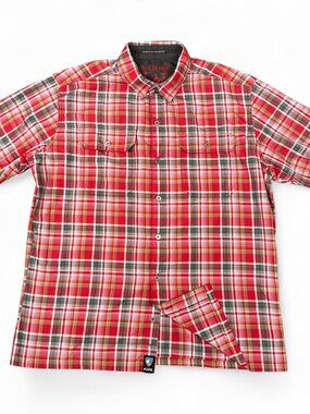 Kühl Elüxur Men's Medium Red Plaid Button-Up Shirt Ionik Short Sleeve